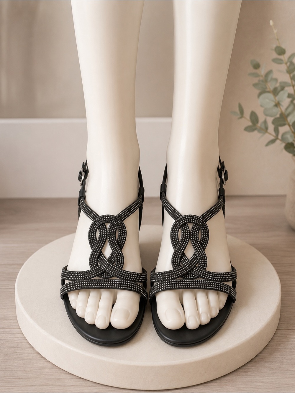 London Fog Black Crystal Knot Slingback Heels